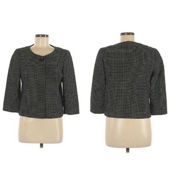 Talbots Blazer Cotton Collarless Scoop Neck Polka Dot Textured Black White 6 - Picture 1 of 12